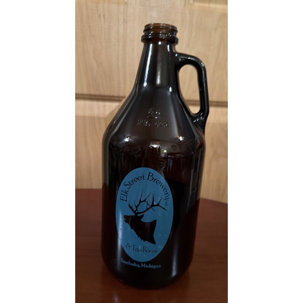 Elk Street Brewery & Tap Room Sandusky MI 64 Oz Growler Brown Glass. Great Cond!